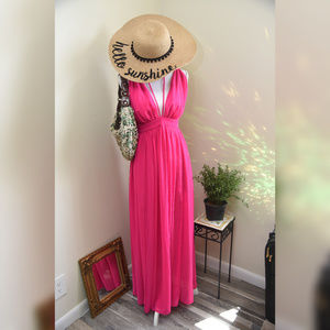 Hot Pink double front slit maxi dress